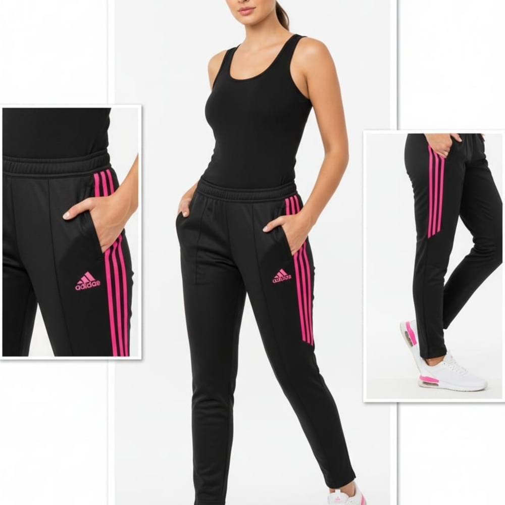 Adidas Women's Black and Pink Track Pants